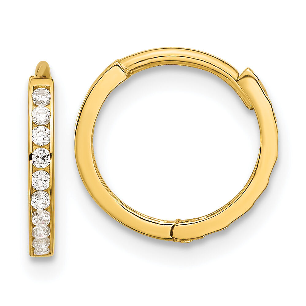 14k Polished CZ and D/C 1.5mm Huggie Hoop Earrings-YE2159