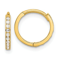 14k Polished CZ and D/C 1.5mm Huggie Hoop Earrings-YE2159