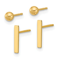 14K Polished 3mm Ball and Bar Earring Set-YE2160
