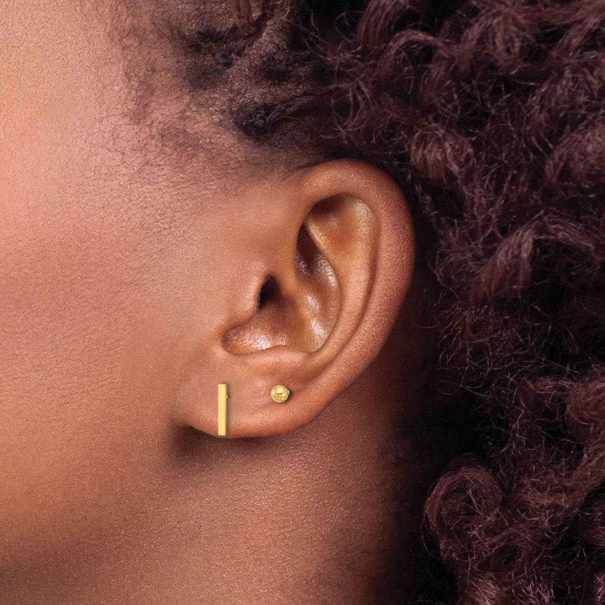 14K Polished 3mm Ball and Bar Earring Set-YE2160