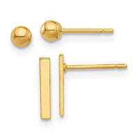 14K Polished 3mm Ball and Bar Earring Set-YE2160