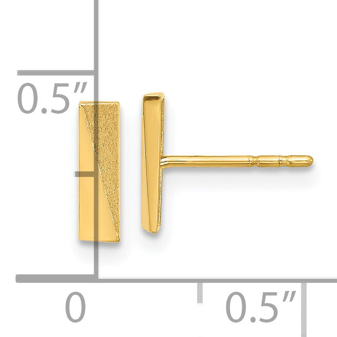 14K Polished and Satin Bar Post Earrings-YE2161