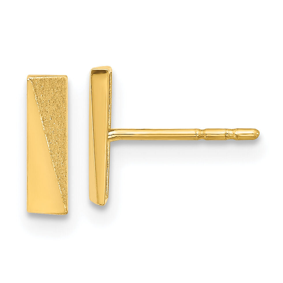 14K Polished and Satin Bar Post Earrings-YE2161