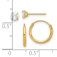 14K Polished CZ Studs and Small Endless Hoop Earring Set-YE2162SET
