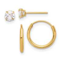 14K Polished CZ Studs and Small Endless Hoop Earring Set-YE2162SET