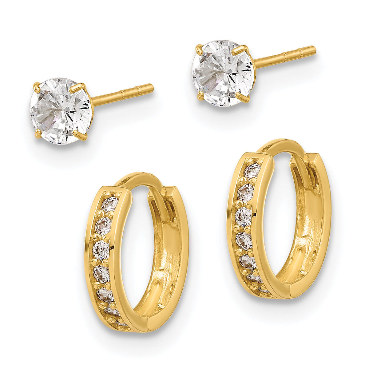 14K Polished CZ Post and Hinged Hoop Earring Set-YE2163SET