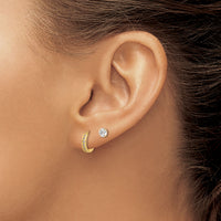 14K Polished CZ Post and Hinged Hoop Earring Set-YE2163SET