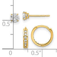 14K Polished CZ Post and Hinged Hoop Earring Set-YE2163SET