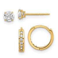 14K Polished CZ Post and Hinged Hoop Earring Set-YE2163SET