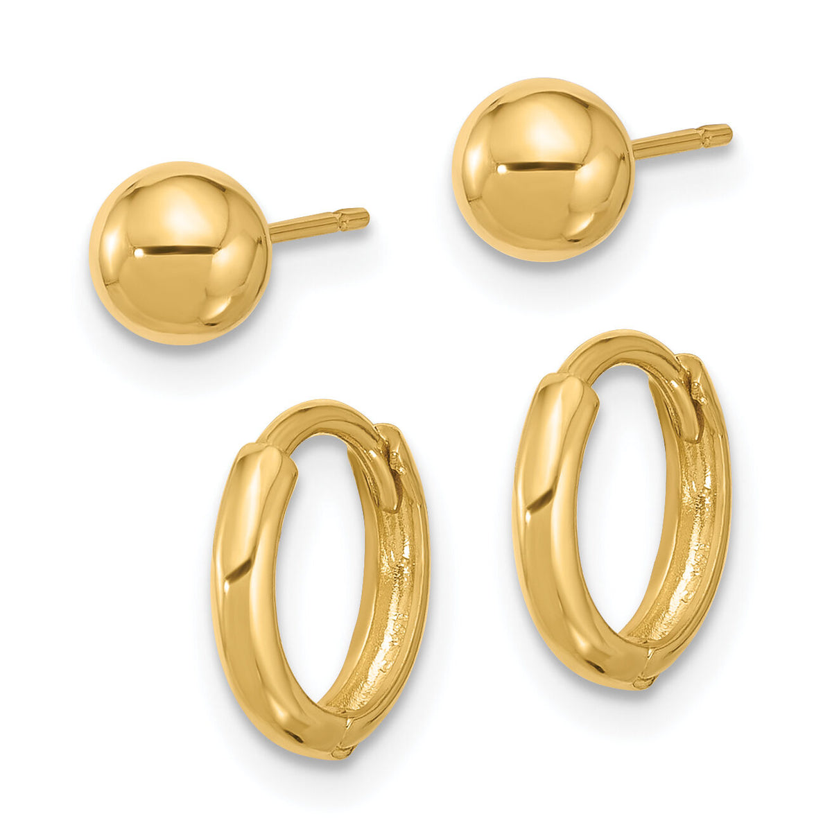 14K Polished 5mm Ball and Hinged Hoop Earring Set-YE2166SET