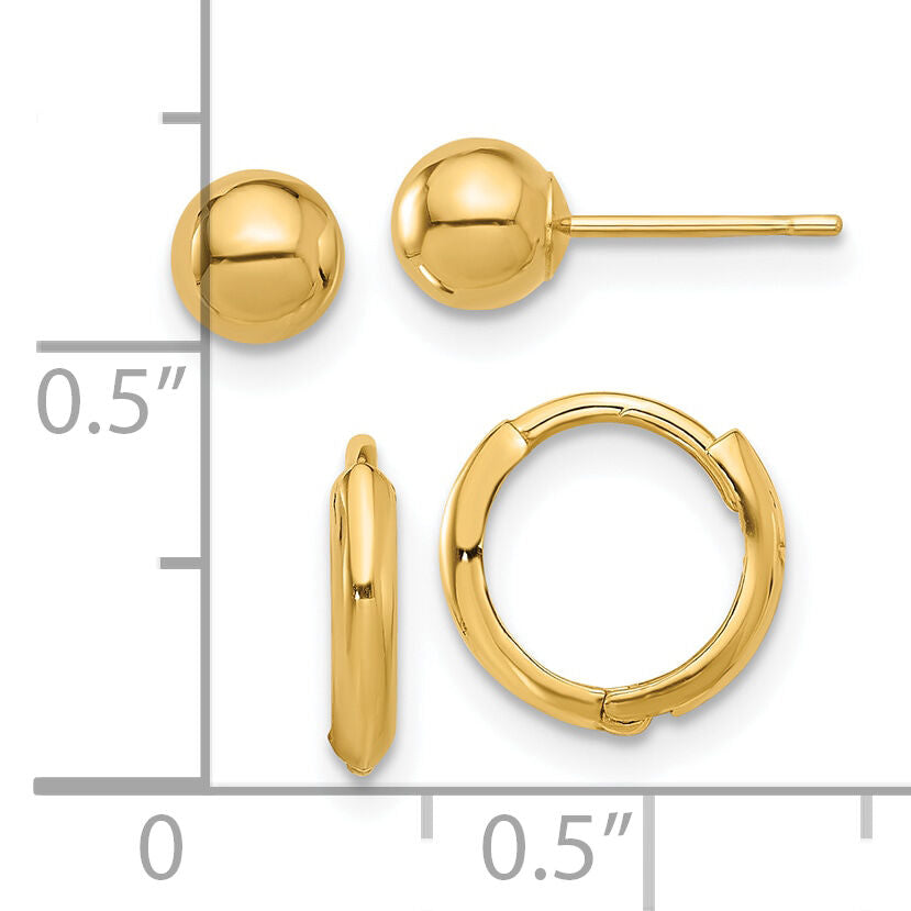 14K Polished 5mm Ball and Hinged Hoop Earring Set-YE2166SET
