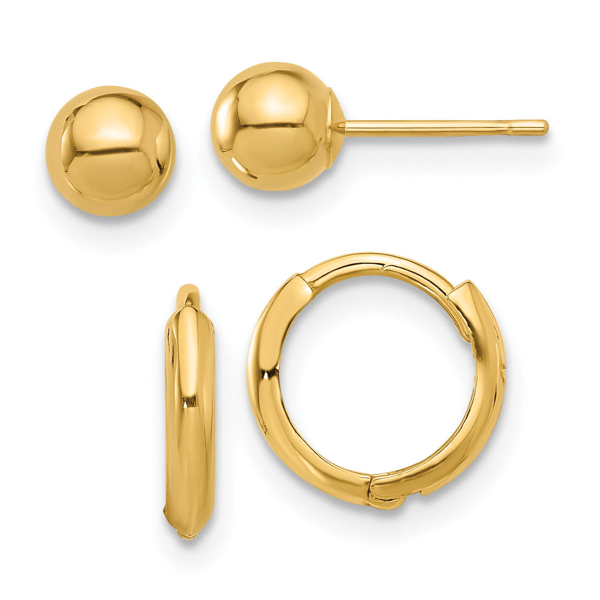 14K Polished 5mm Ball and Hinged Hoop Earring Set-YE2166SET