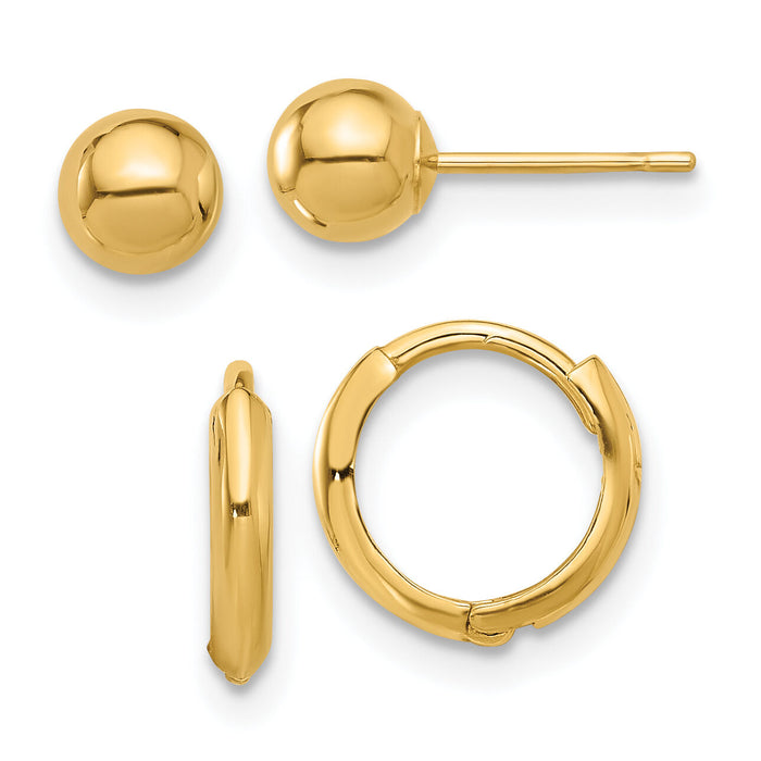 14K Polished 5mm Ball and Hinged Hoop Earring Set-YE2166SET