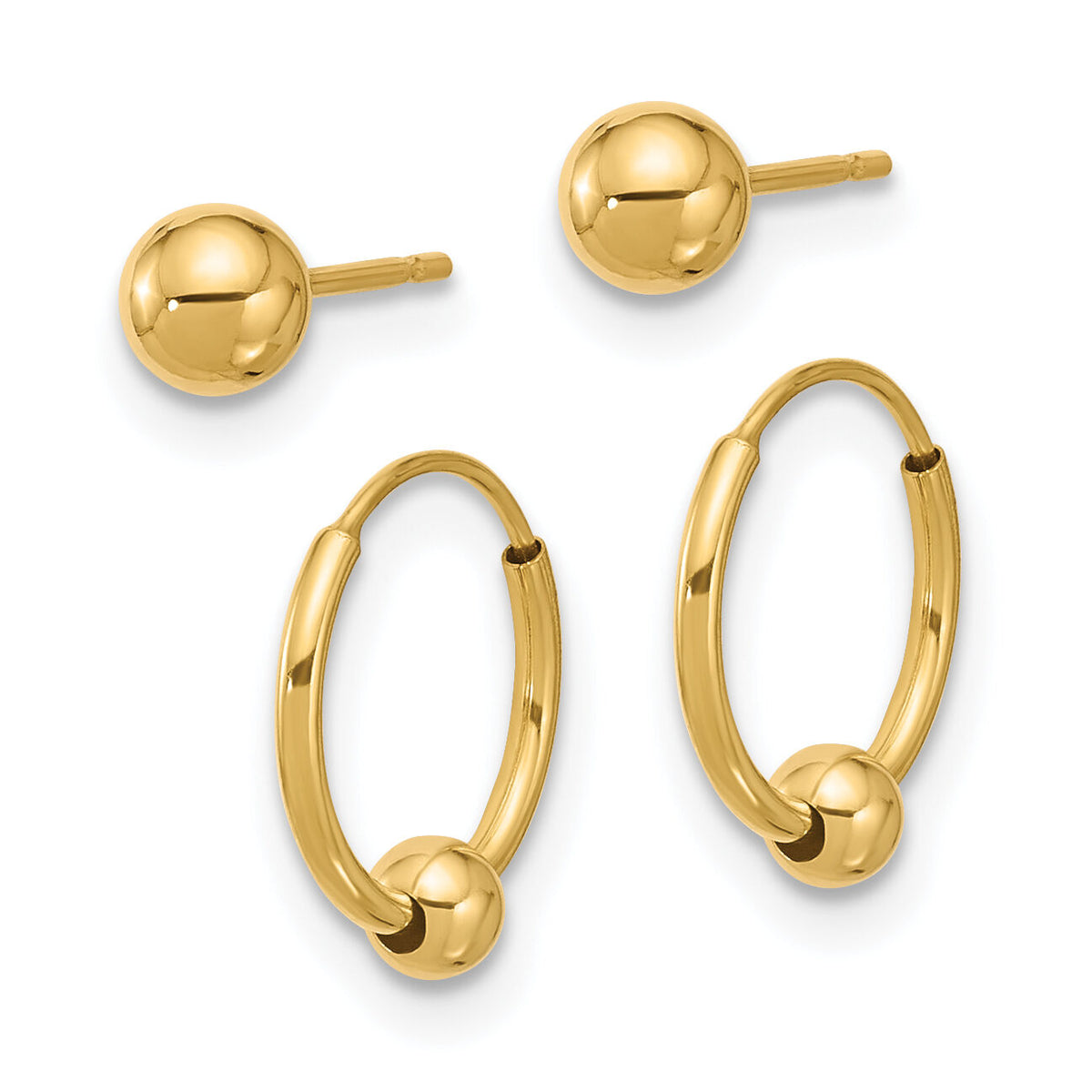 14K Polished Ball and Hoop Earring Set-YE2167SET