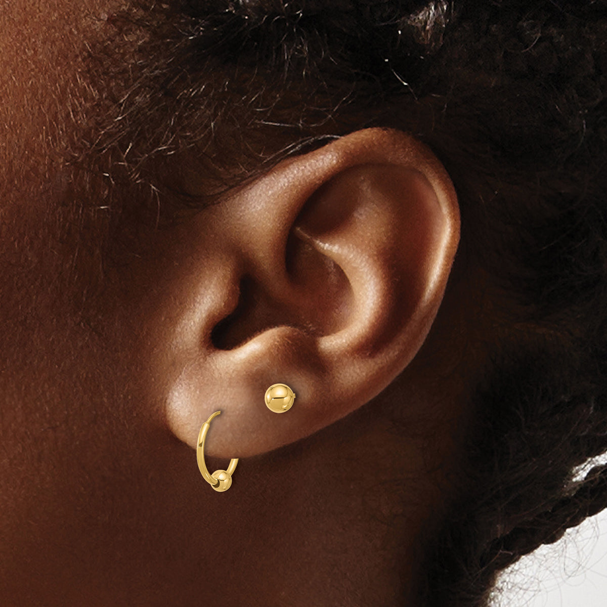 14K Polished Ball and Hoop Earring Set-YE2167SET