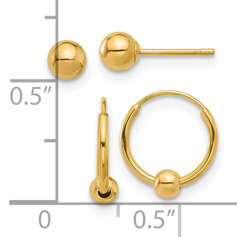 14K Polished Ball and Hoop Earring Set-YE2167SET