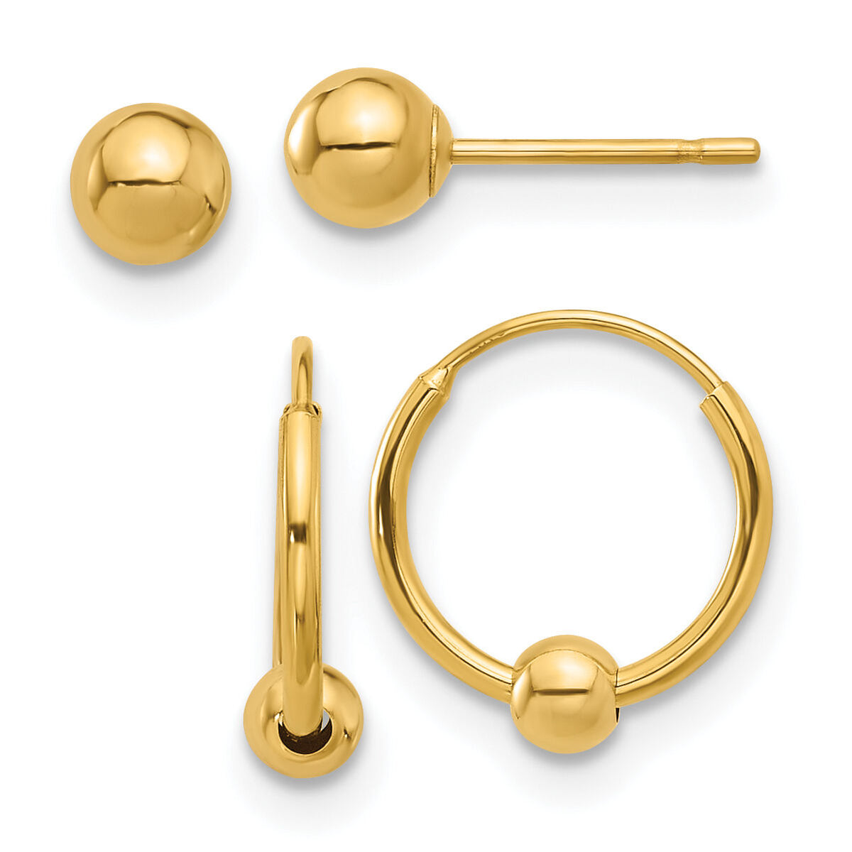 14K Polished Ball and Hoop Earring Set-YE2167SET