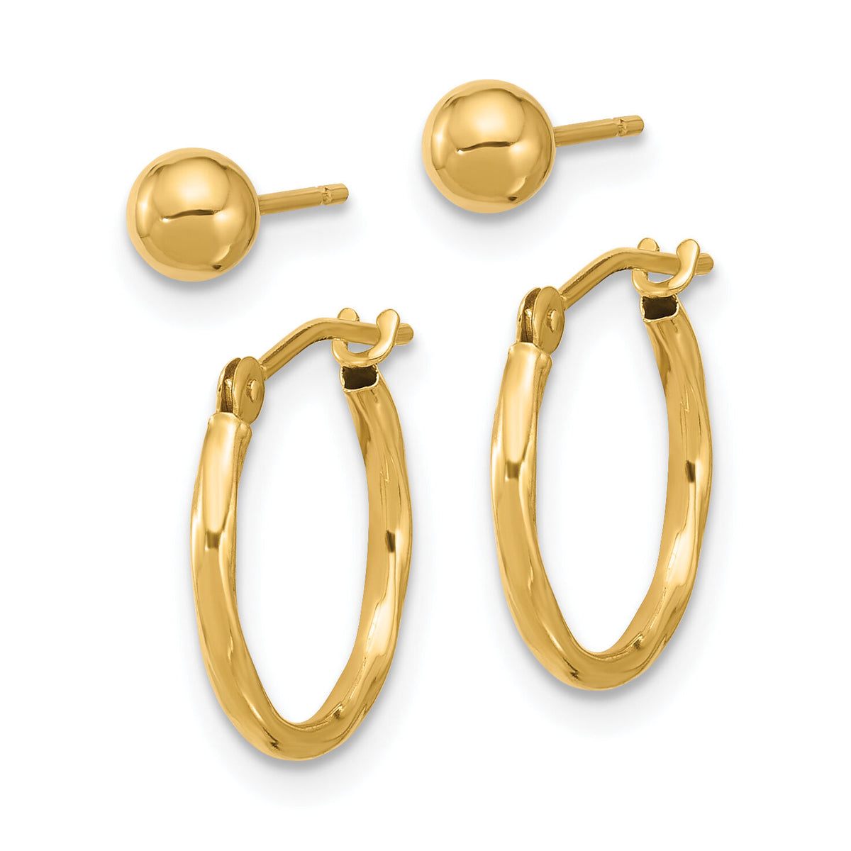 14K Polished 4mm Ball and Twisted Hoop Earring Set-YE2169SET