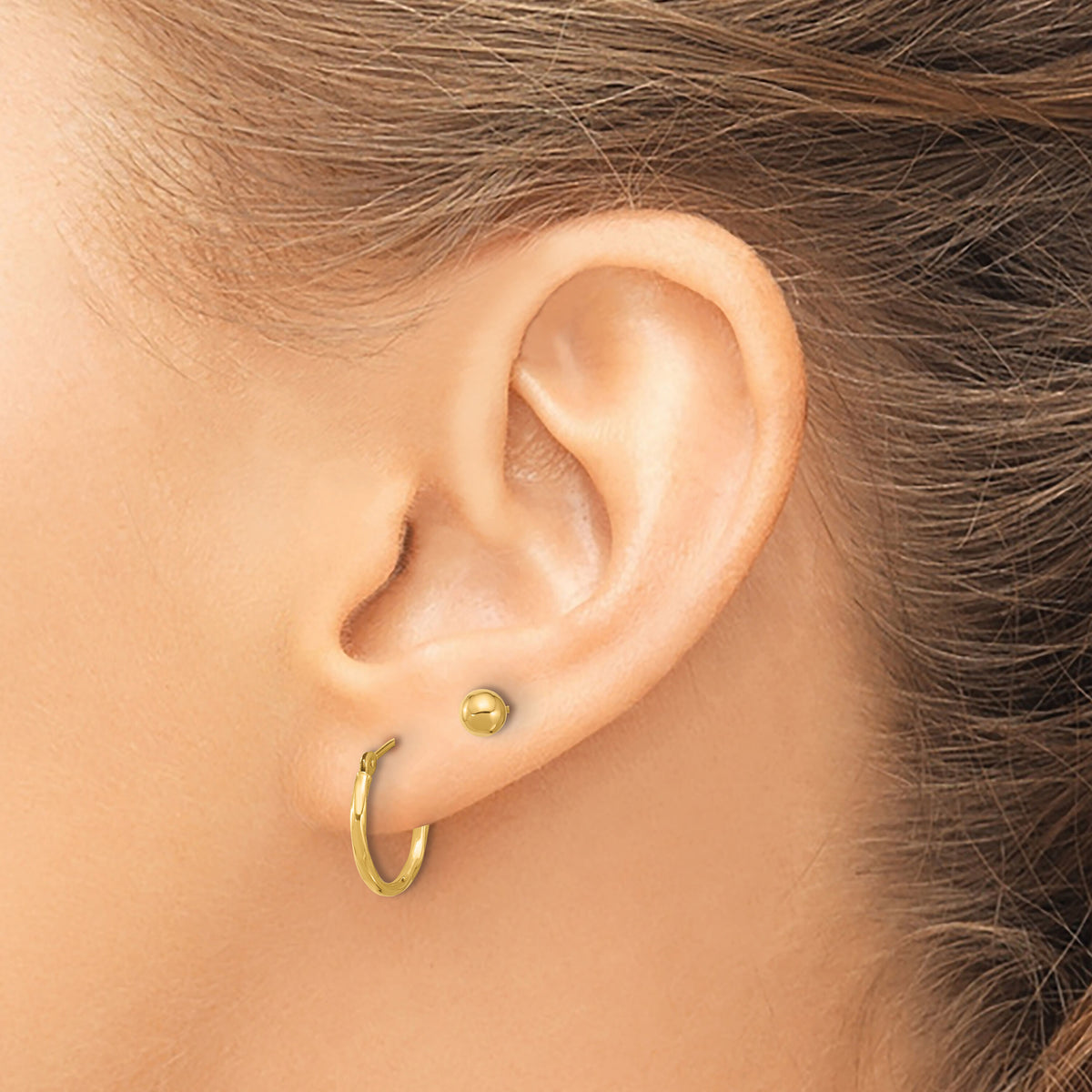 14K Polished 4mm Ball and Twisted Hoop Earring Set-YE2169SET