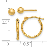 14K Polished 4mm Ball and Twisted Hoop Earring Set-YE2169SET