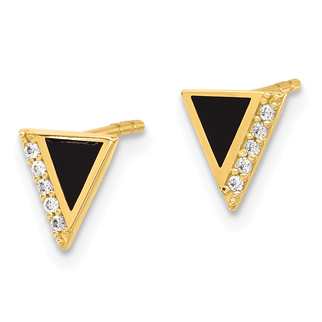 14K CZ Black Epoxy Triangle Post Earrings-YE2170