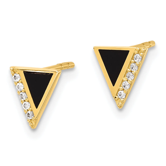 14K CZ Black Epoxy Triangle Post Earrings-YE2170