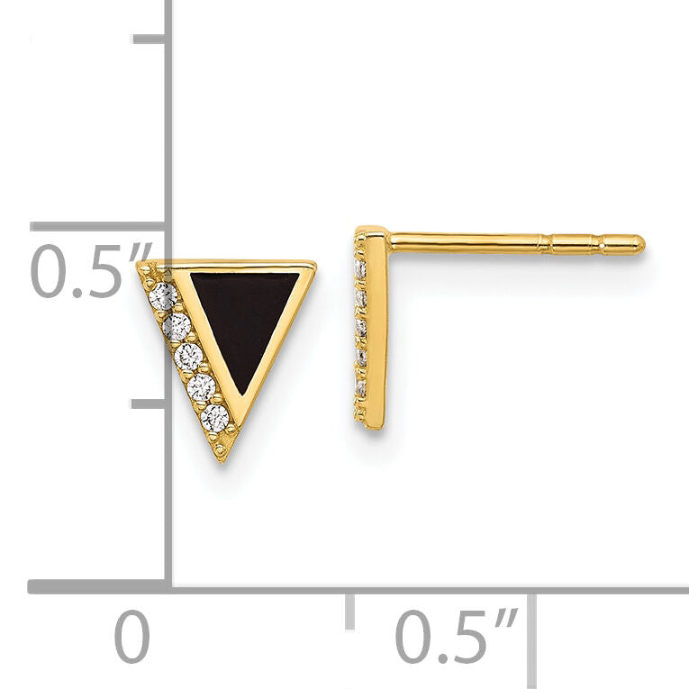 14K CZ Black Epoxy Triangle Post Earrings-YE2170