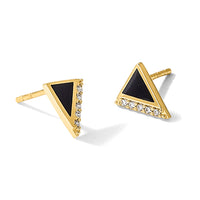 14K CZ Black Epoxy Triangle Post Earrings-YE2170
