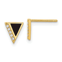 14K CZ Black Epoxy Triangle Post Earrings-YE2170