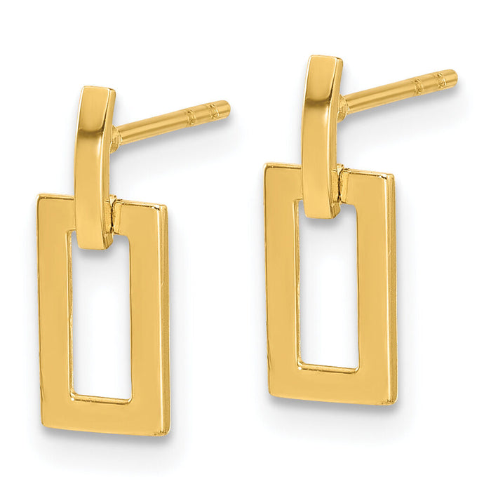 14K Polished Rectangle Post Dangle Earrings-YE2174