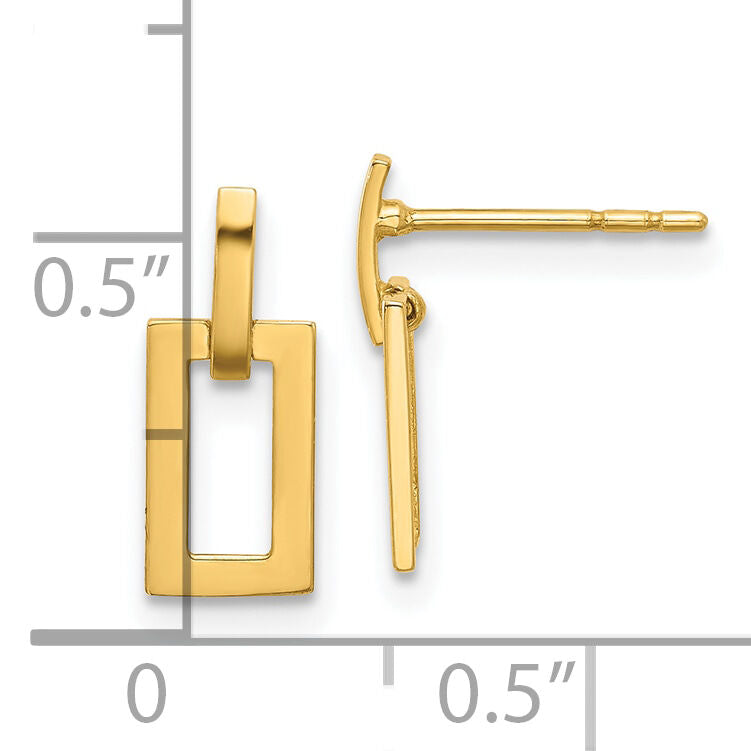 14K Polished Rectangle Post Dangle Earrings-YE2174