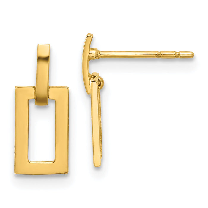 14K Polished Rectangle Post Dangle Earrings-YE2174