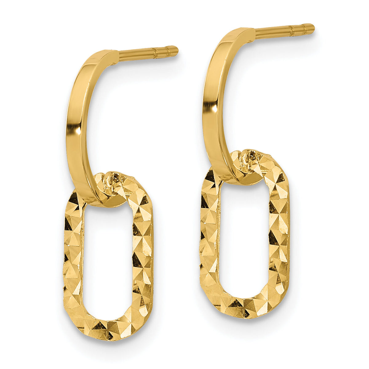 14K Polished and D/C J-Hoop Dangle Post Earrings-YE2176