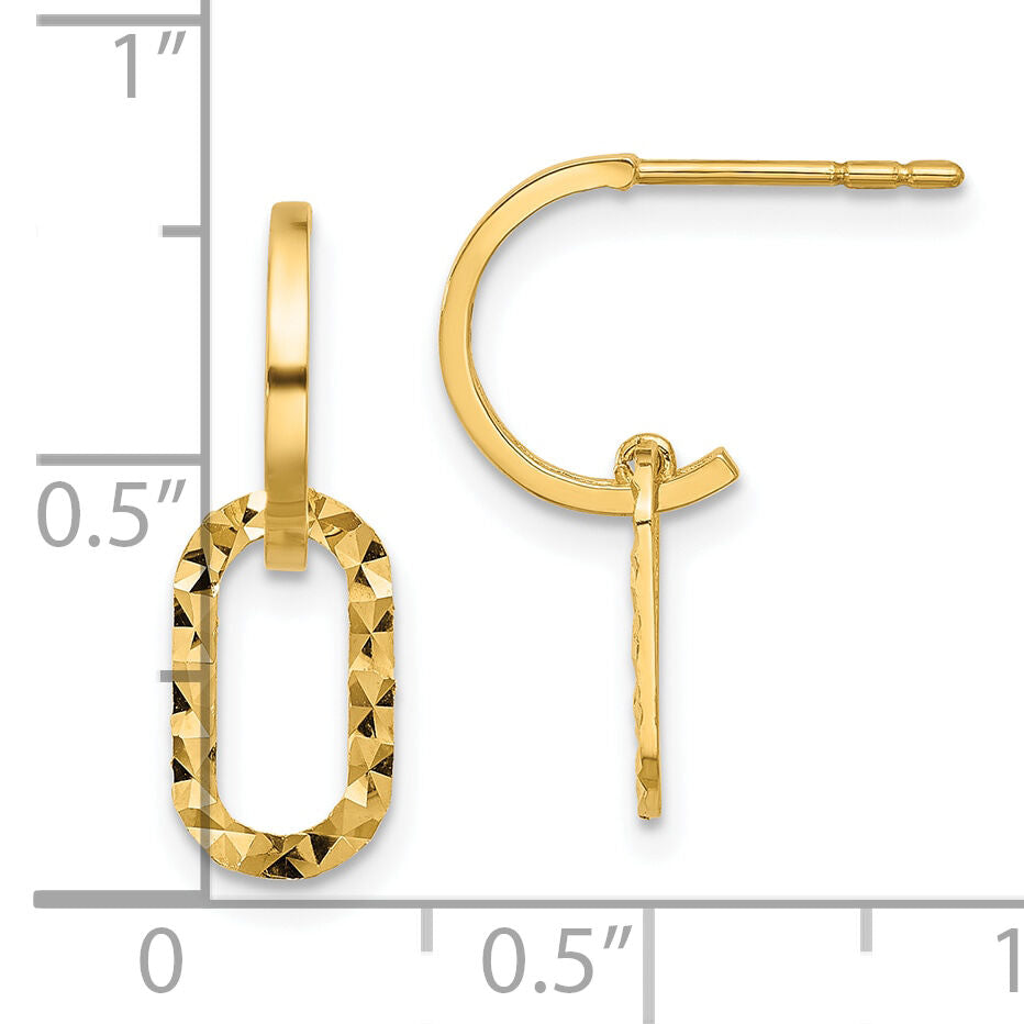 14K Polished and D/C J-Hoop Dangle Post Earrings-YE2176