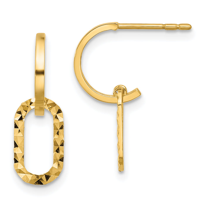 14K Polished and D/C J-Hoop Dangle Post Earrings-YE2176