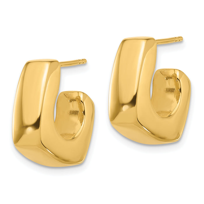 14K Polished Square J-Hoop Post Earrings-YE2187