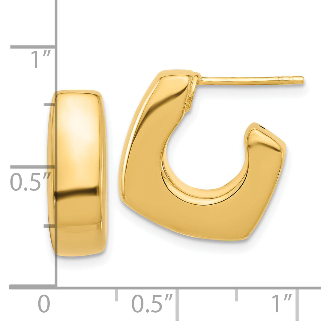 14K Polished Square J-Hoop Post Earrings-YE2187