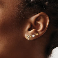 14K Polished CZ Ball and Heart Post Earring Set-YE2190SET