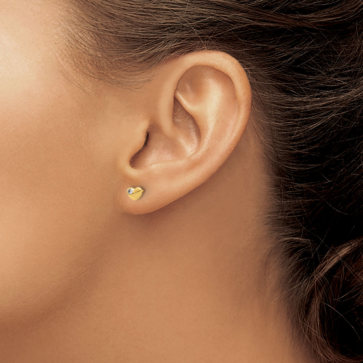 14K CZ Heart Post Earrings-YE2193