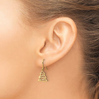 14k Polished CZ Christmas Tree Shepherd Hook Dangle Earrings-YE2200