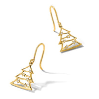 14k Polished CZ Christmas Tree Shepherd Hook Dangle Earrings-YE2200