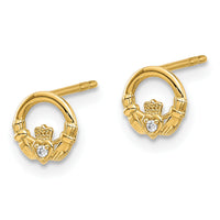 14K CZ Claddagh Post Earrings-YE2201