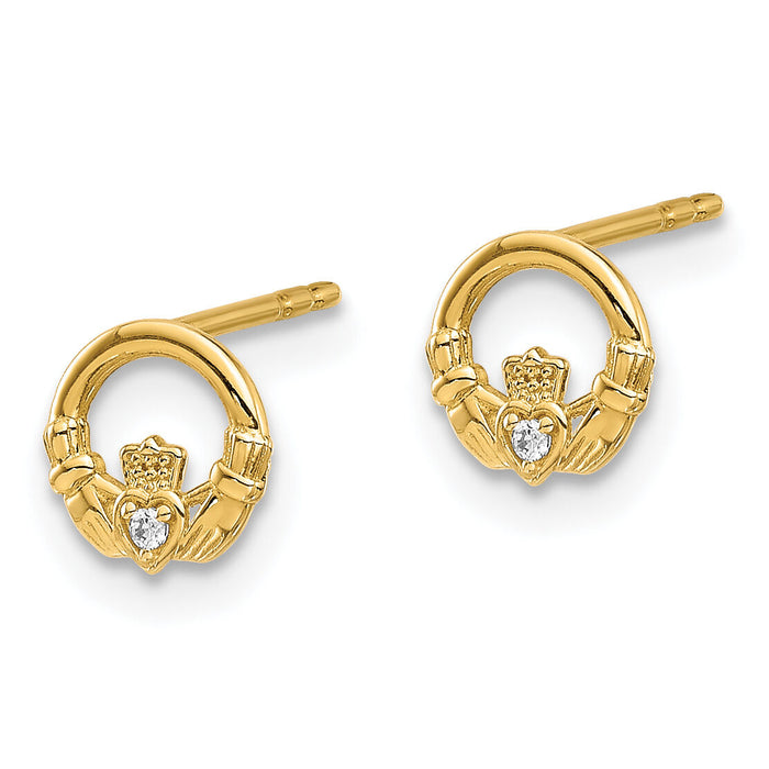 14K CZ Claddagh Post Earrings-YE2201