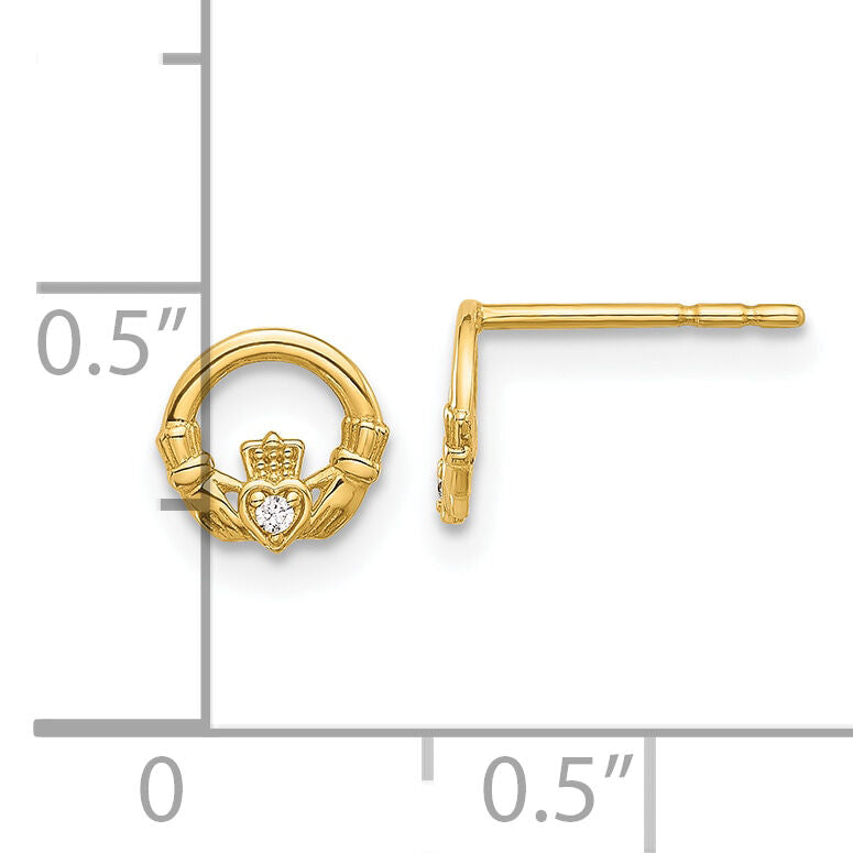14K CZ Claddagh Post Earrings-YE2201