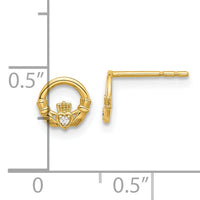 14K CZ Claddagh Post Earrings-YE2201