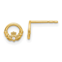 14K CZ Claddagh Post Earrings-YE2201