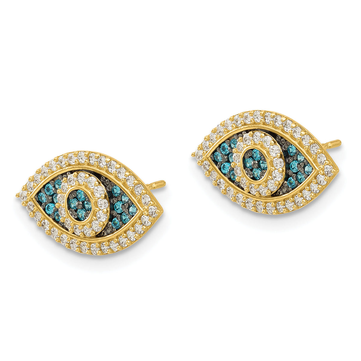 14k Black Rhodium-plated Polished Blue/White CZ Evil Eye Post Earrings-YE2203