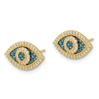 14k Black Rhodium-plated Polished Blue/White CZ Evil Eye Post Earrings-YE2203