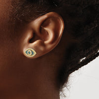 14k Black Rhodium-plated Polished Blue/White CZ Evil Eye Post Earrings-YE2203
