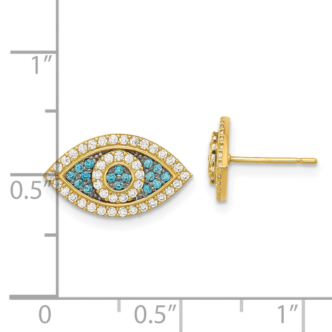 14k Black Rhodium-plated Polished Blue/White CZ Evil Eye Post Earrings-YE2203